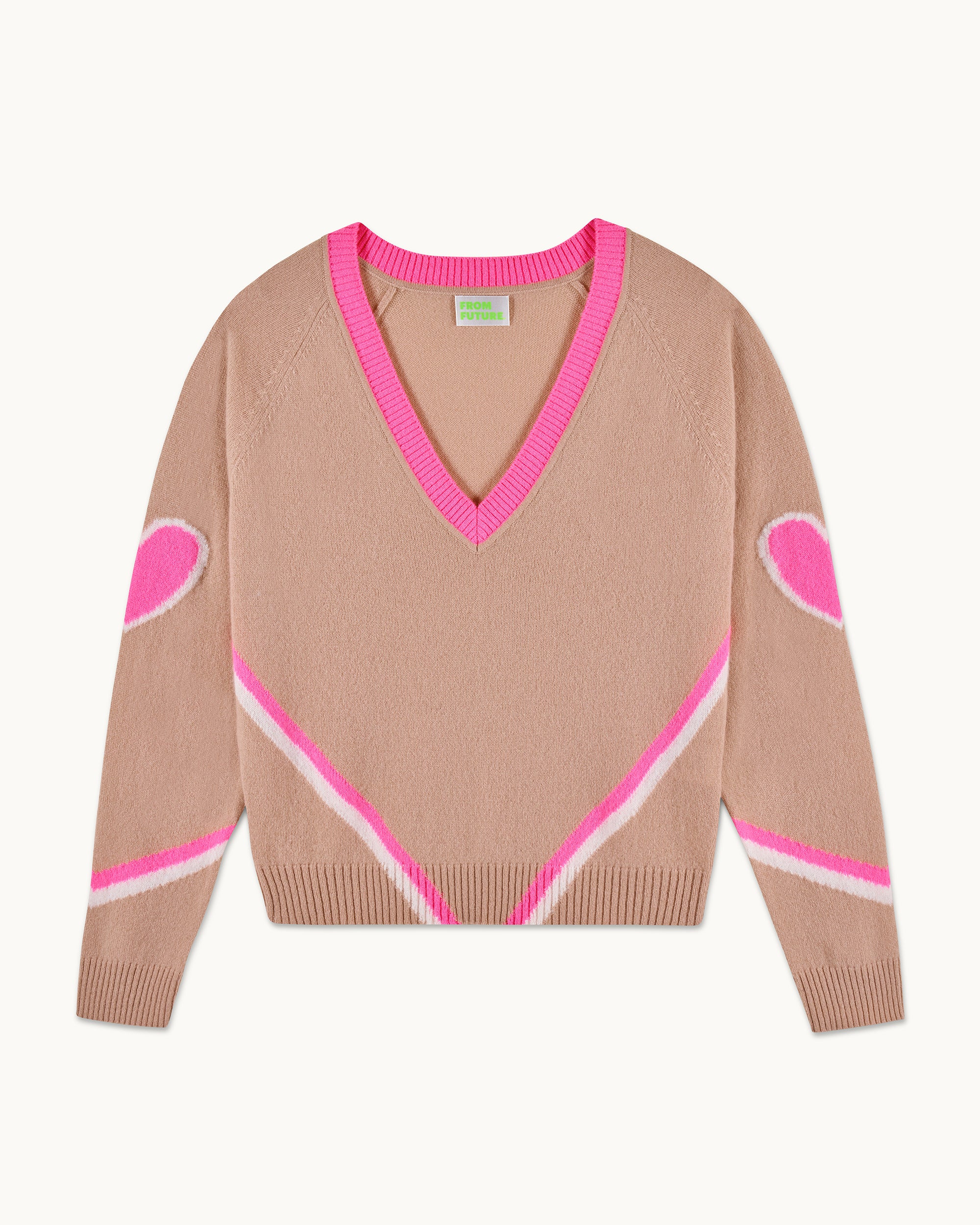 TROPICAL CAMEL / NEW / QTY : 55 / Pull Col V Cœurs et Bandes - Tropical Camel