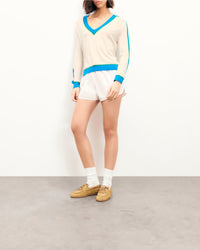 Pull à col V en laine - Ecru