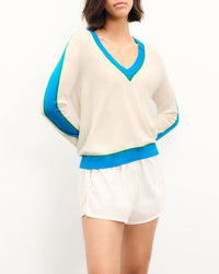Pull à col V en laine - Ecru
