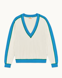 ECRU / NEW / QTY : 16 / Pull Col V à Bandes - Ecru