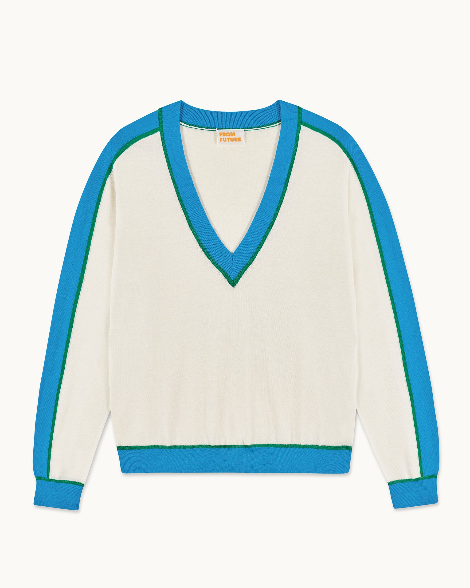 ECRU / NEW / QTY : 16 / Pull Col V à Bandes - Ecru