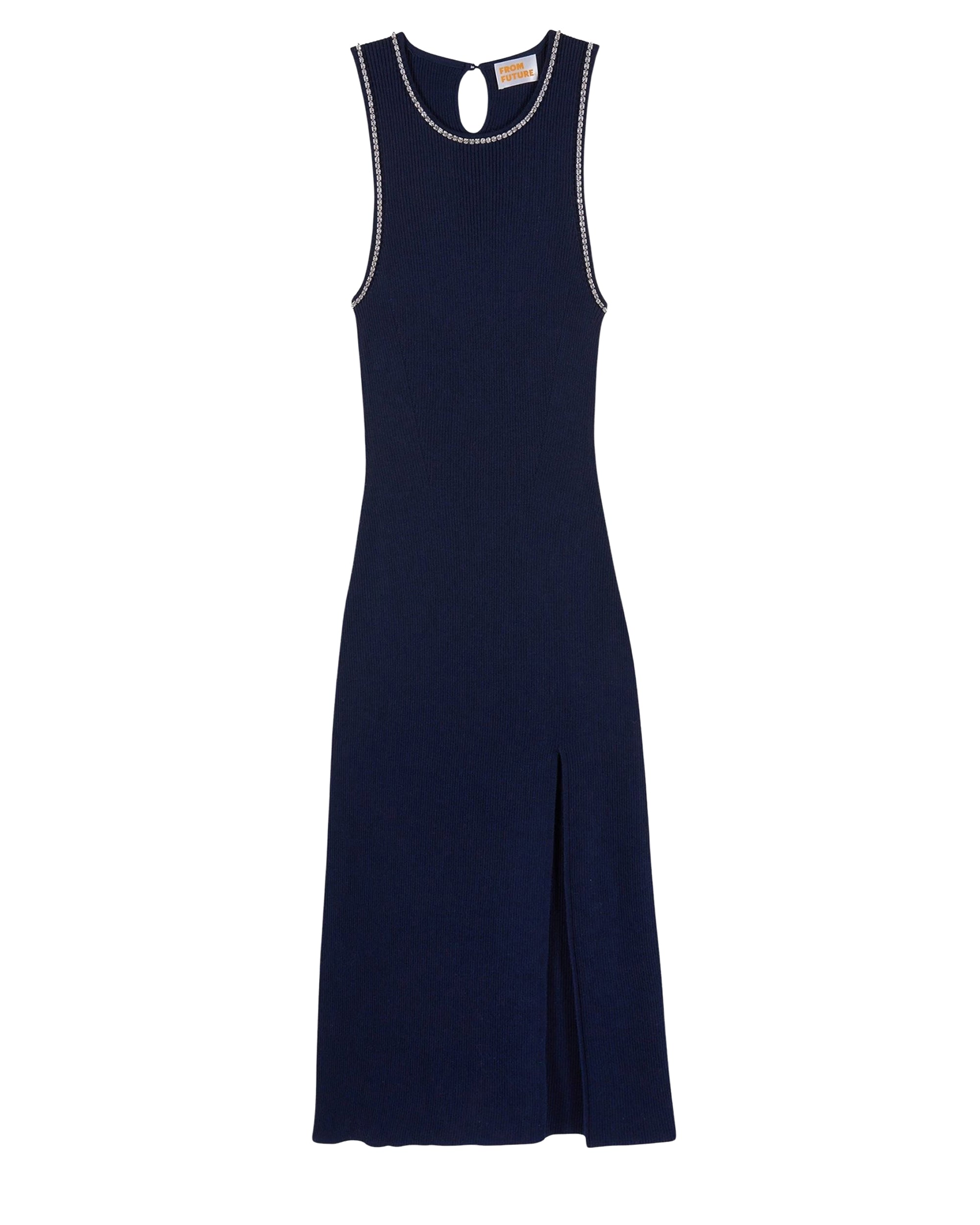 Long dress with wool straps - Navy
