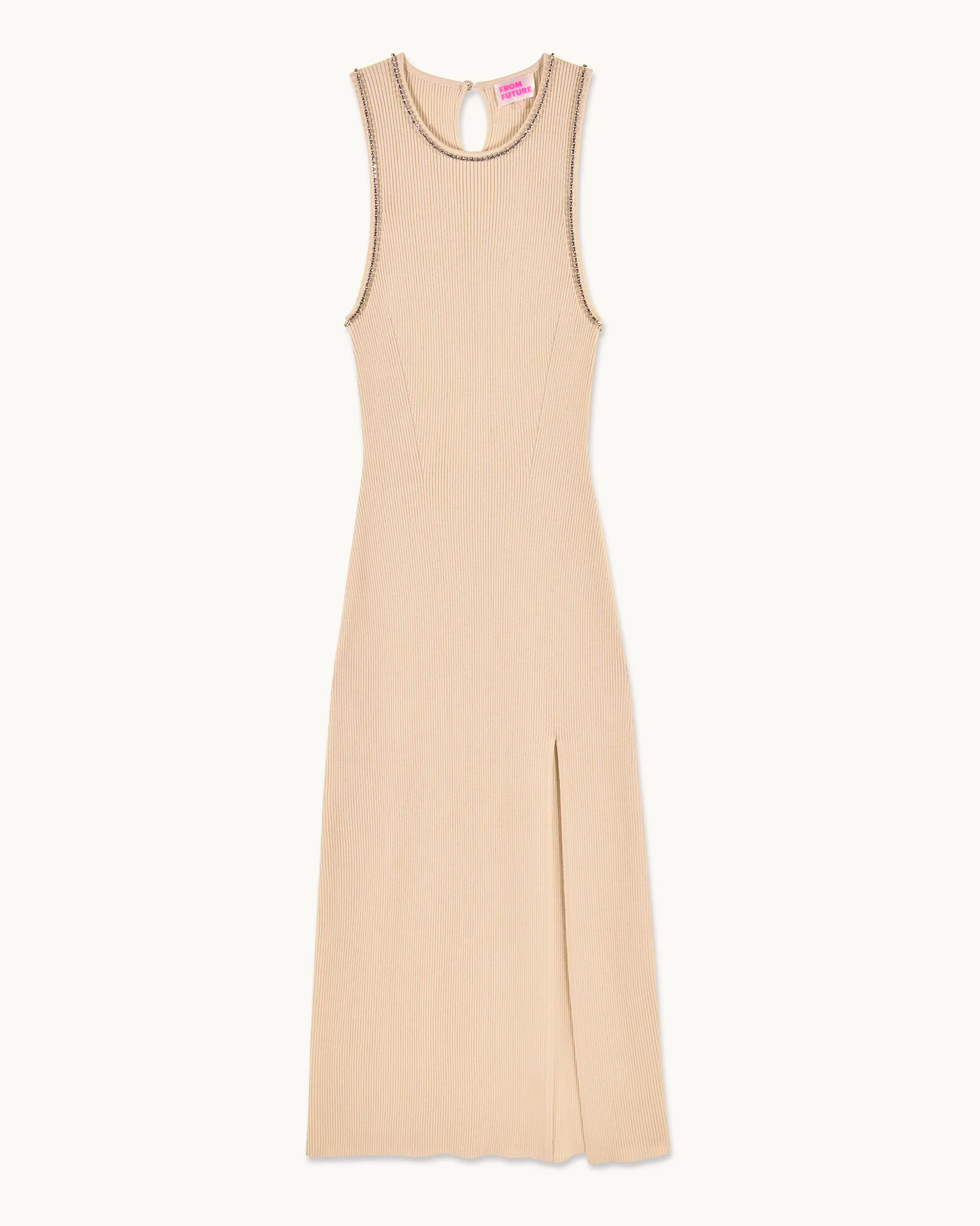LIGHT BEIGE / NEW / QTY : 84 / Robe Longue Bretelles Strass - Light Beige