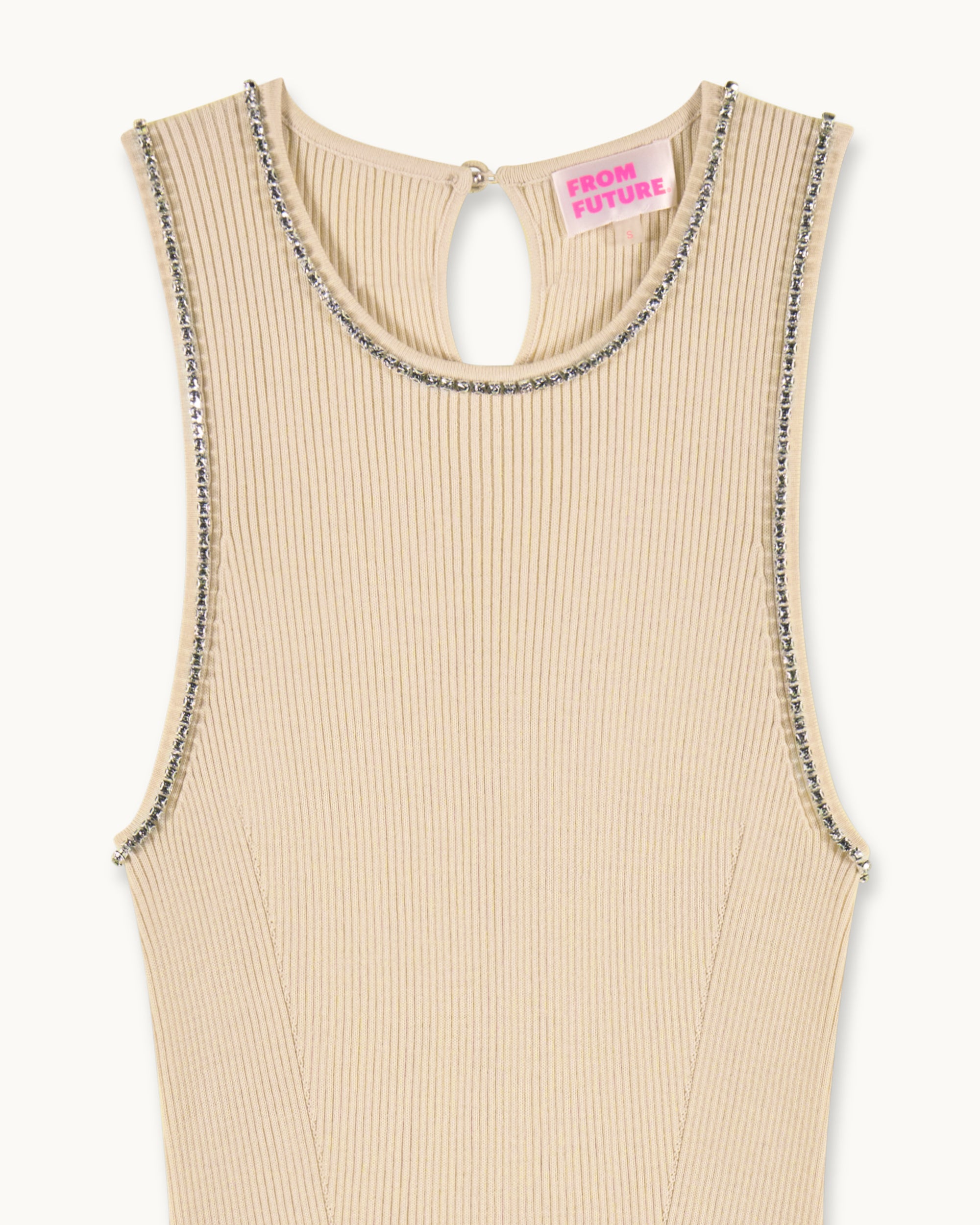 LIGHT BEIGE / NEW / QTY : 84 / Robe Longue Bretelles Strass - Light Beige