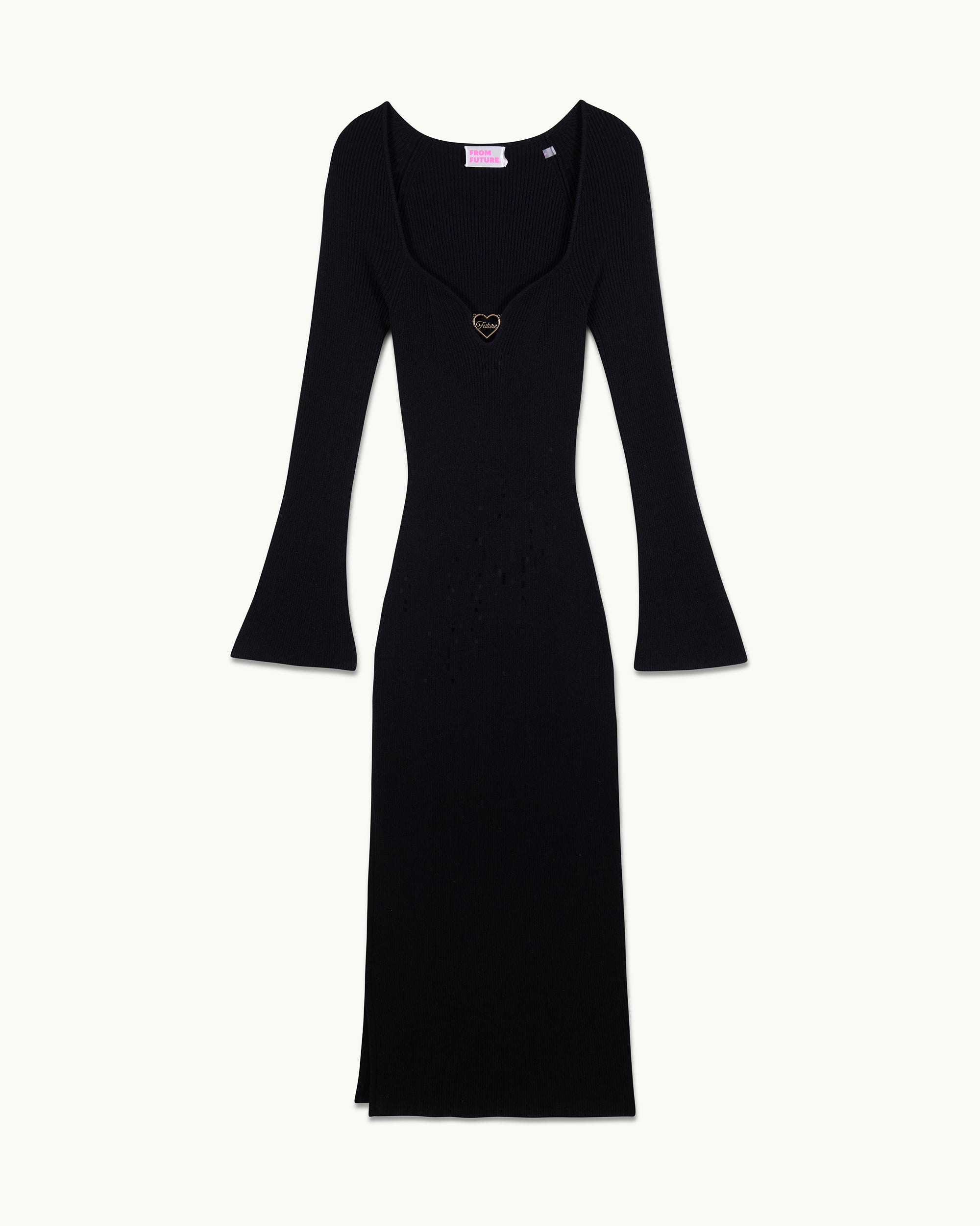 NOIR / NEW / QTY : 50 / Robe Longue Manches Longues Bijoux Cœur - Noir