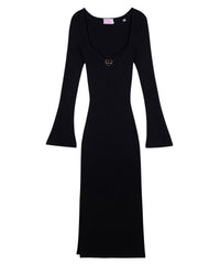 Robe longue bijoux cœur en laine - Noir