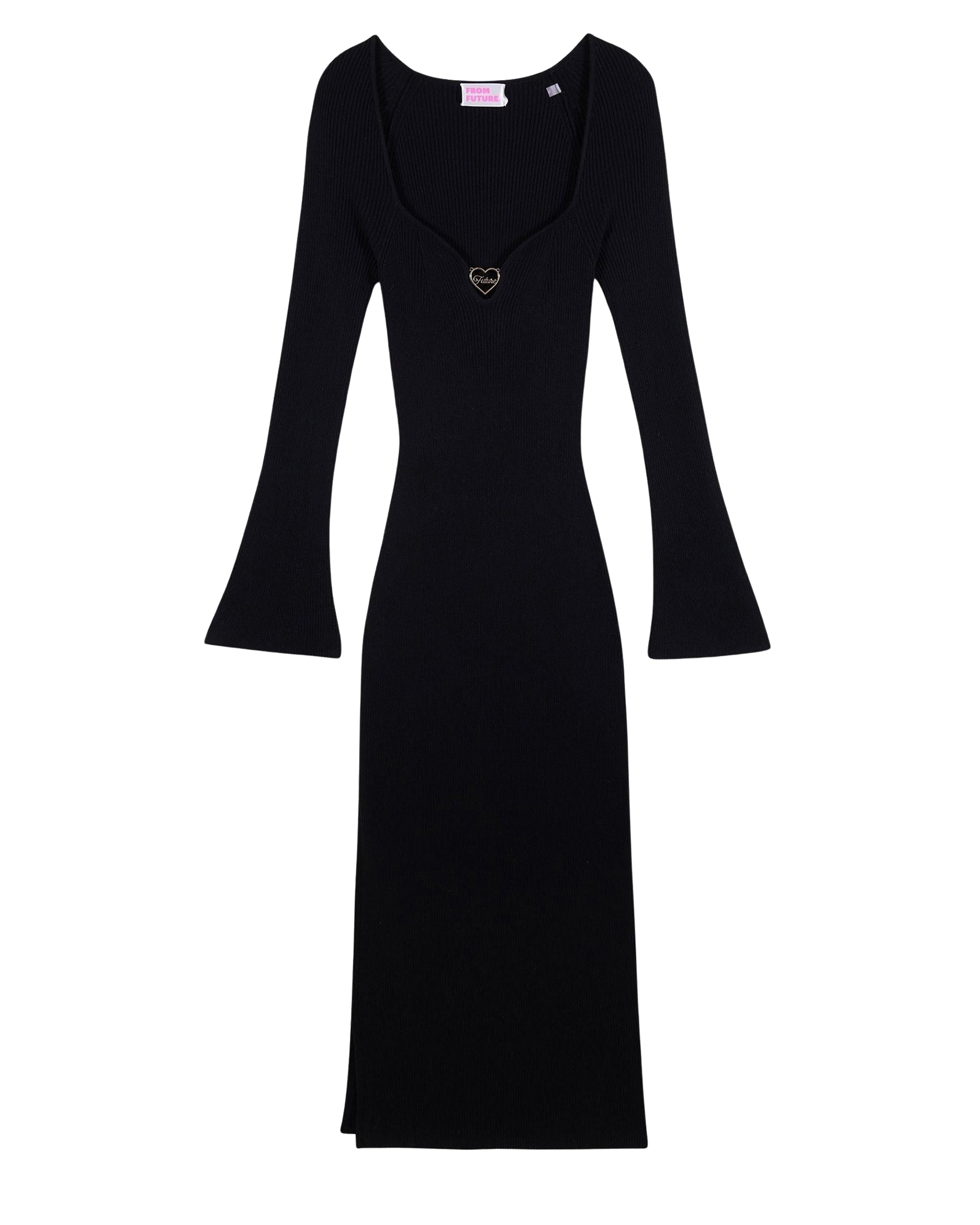 Robe longue bijoux cœur en laine - Noir