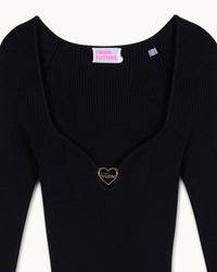 Robe longue bijoux cœur en laine - Noir