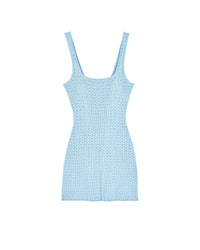 Robe courte à bretelles strass en laine - Baby Blue