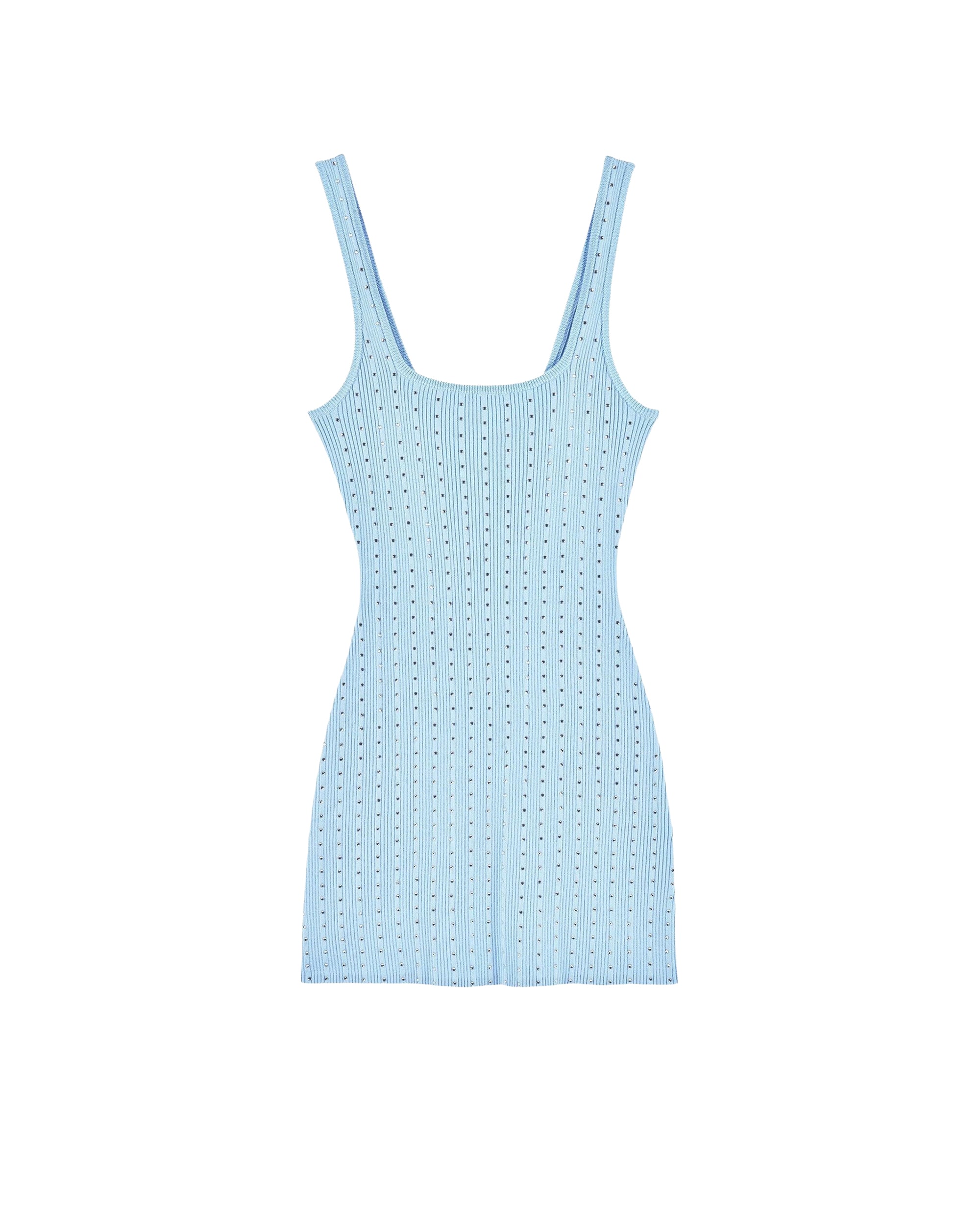 Robe courte à bretelles strass en laine - Baby Blue