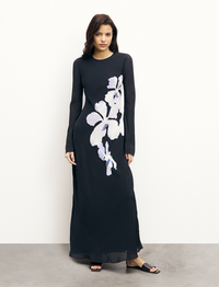 BIG BLACK ORCHID / NEW / QTY : 57 / Robe Longue Manches Longues Marlow - Big Black Orchid