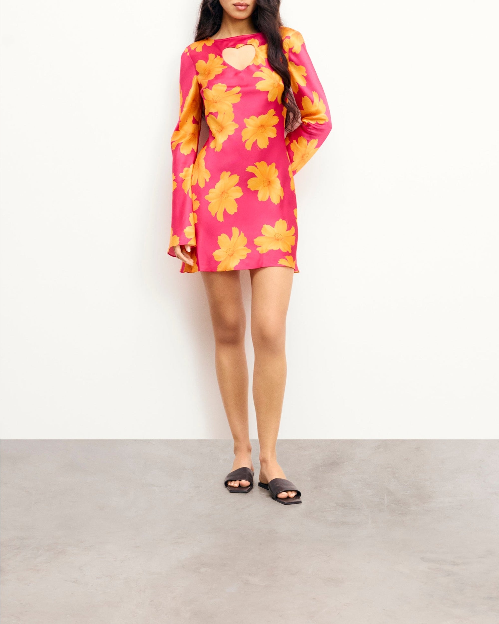 Robe courte à manches longues Regina en soie - Floating Garden