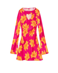 Robe courte à manches longues Regina en soie - Floating Garden