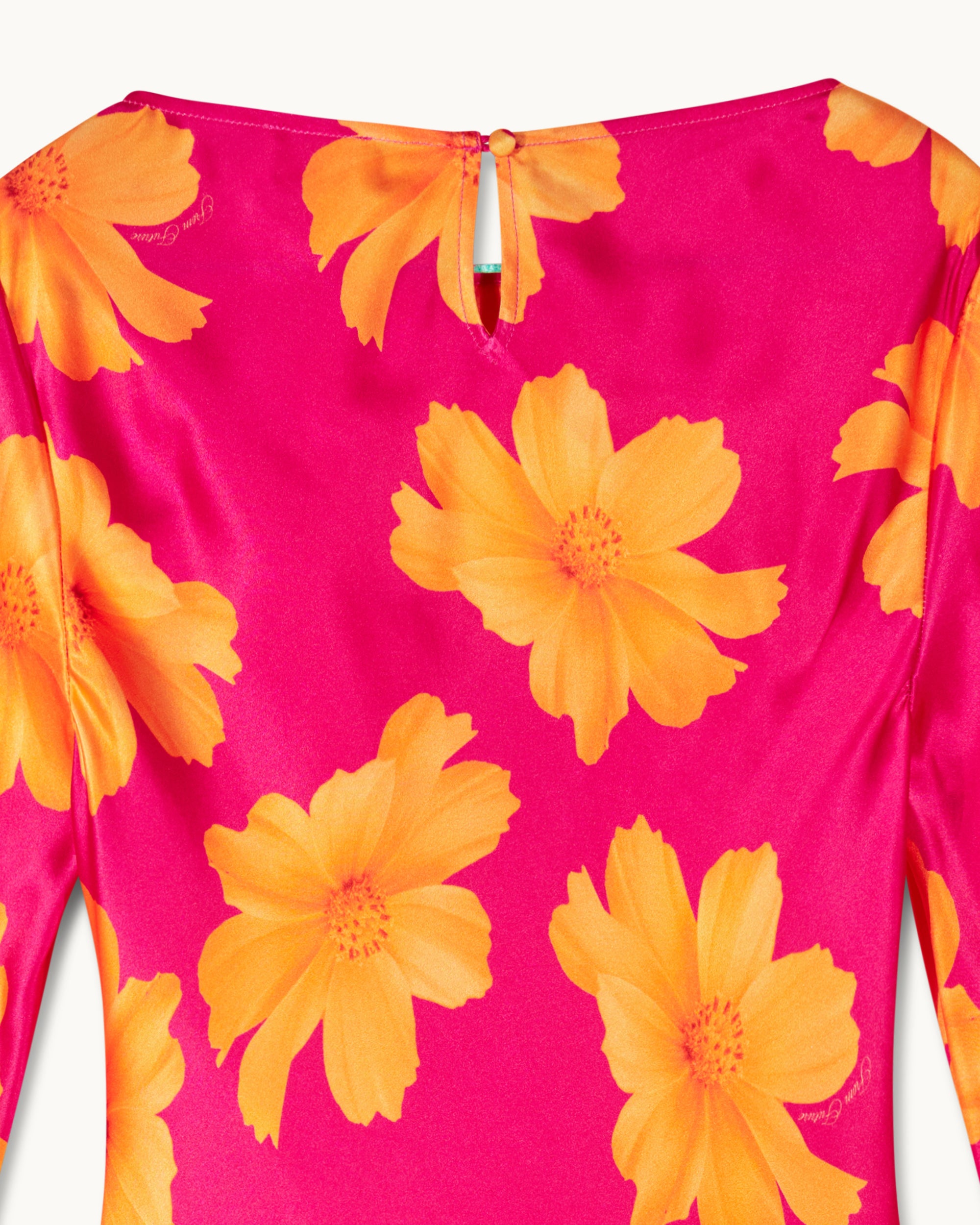 Robe courte à manches longues Regina en soie - Floating Garden