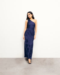 NAVY JACQUARD / NEW / QTY : 78 / Robe Longue Asymétrique Rosa - Navy Jacquard