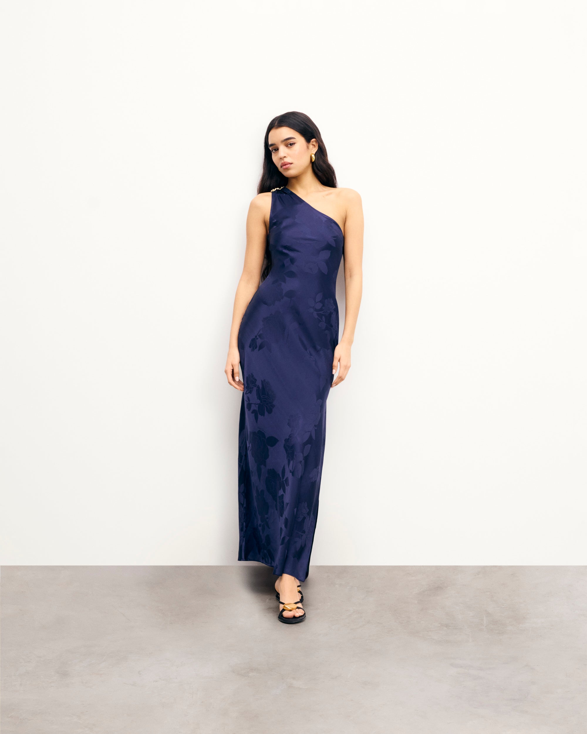 NAVY JACQUARD / NEW / QTY : 78 / Robe Longue Asymétrique Rosa - Navy Jacquard