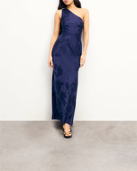 Rosa asymmetrical silk maxi dress - Navy Jacquard
