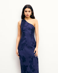 NAVY JACQUARD / NEW / QTY : 78 / Robe Longue Asymétrique Rosa - Navy Jacquard