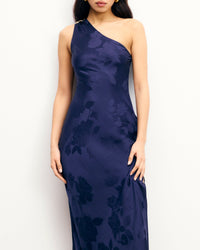Rosa asymmetrical silk maxi dress - Navy Jacquard