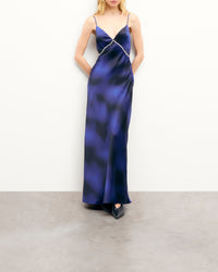 Robe longue à bretelles Esmée en soie - Blurry Night