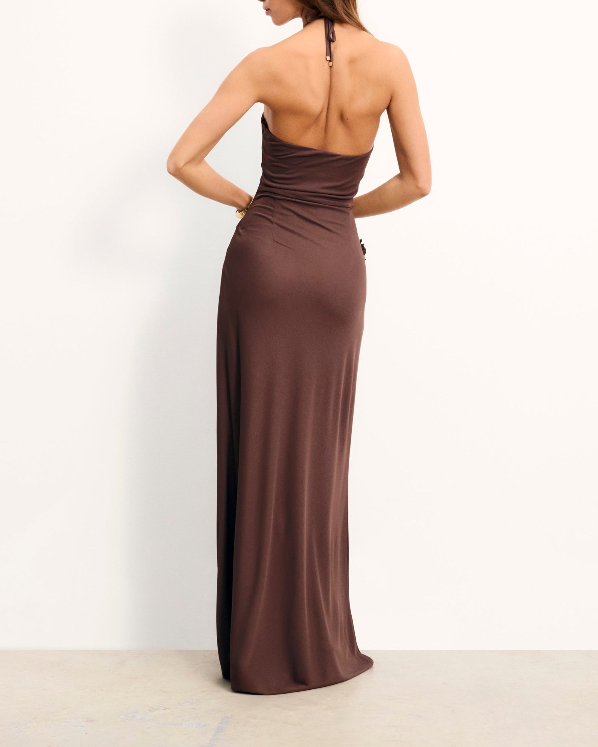 Robe longue à bretelles Robbin - Chocolat