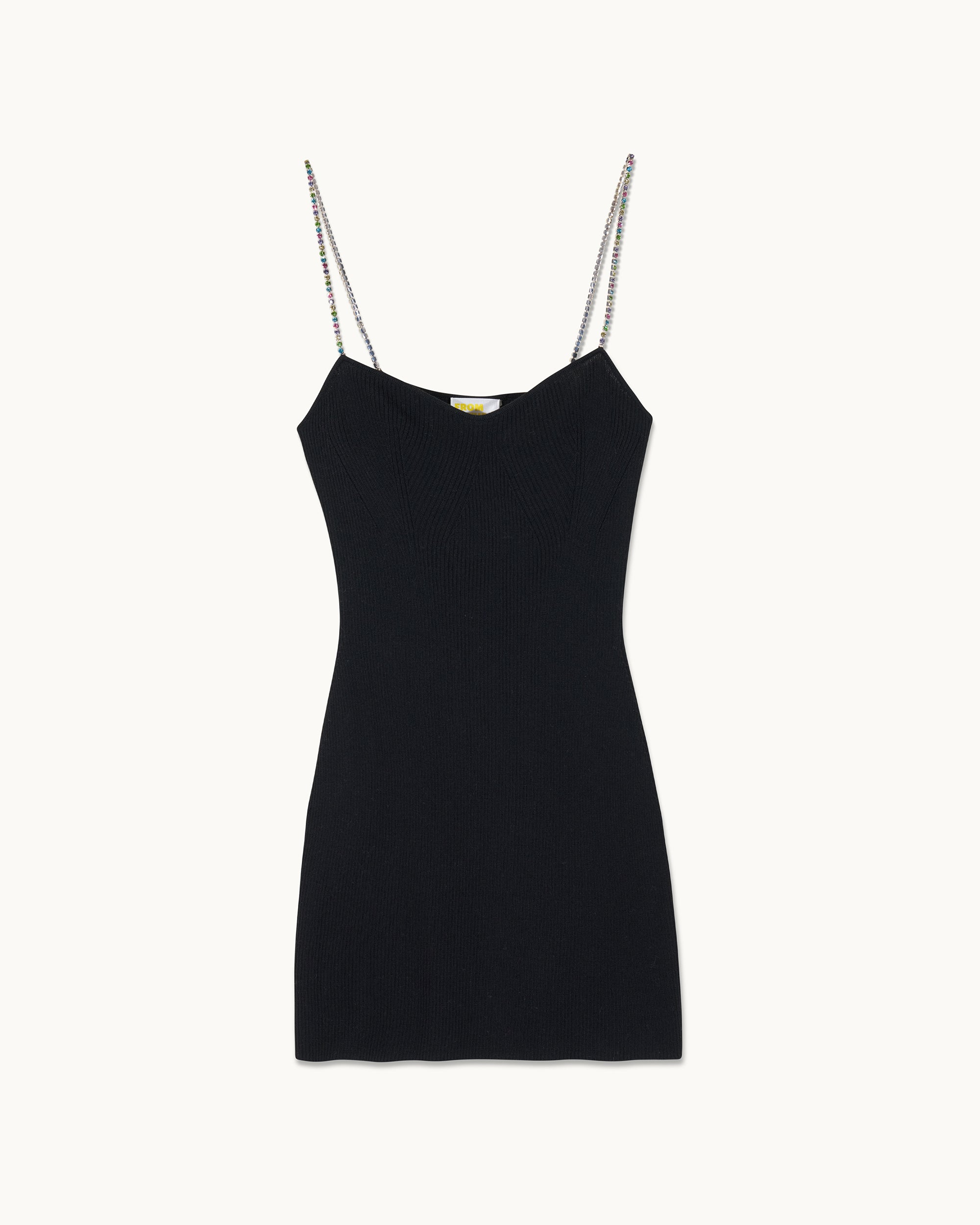 NOIR / NEW / QTY : 11 / Robe Courte Bretelles à Strass Multicolores - Noir