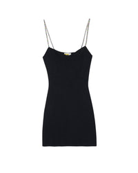 Robe courte à bretelles en laine - Noir
