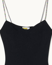 NOIR / NEW / QTY : 11 / Robe Courte Bretelles à Strass Multicolores - Noir