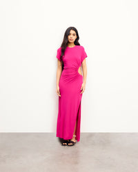 TROPICAL RASPBERRY / NEW / QTY : 63 / Robe Longue Manches Courtes Harper - Tropical Raspberry