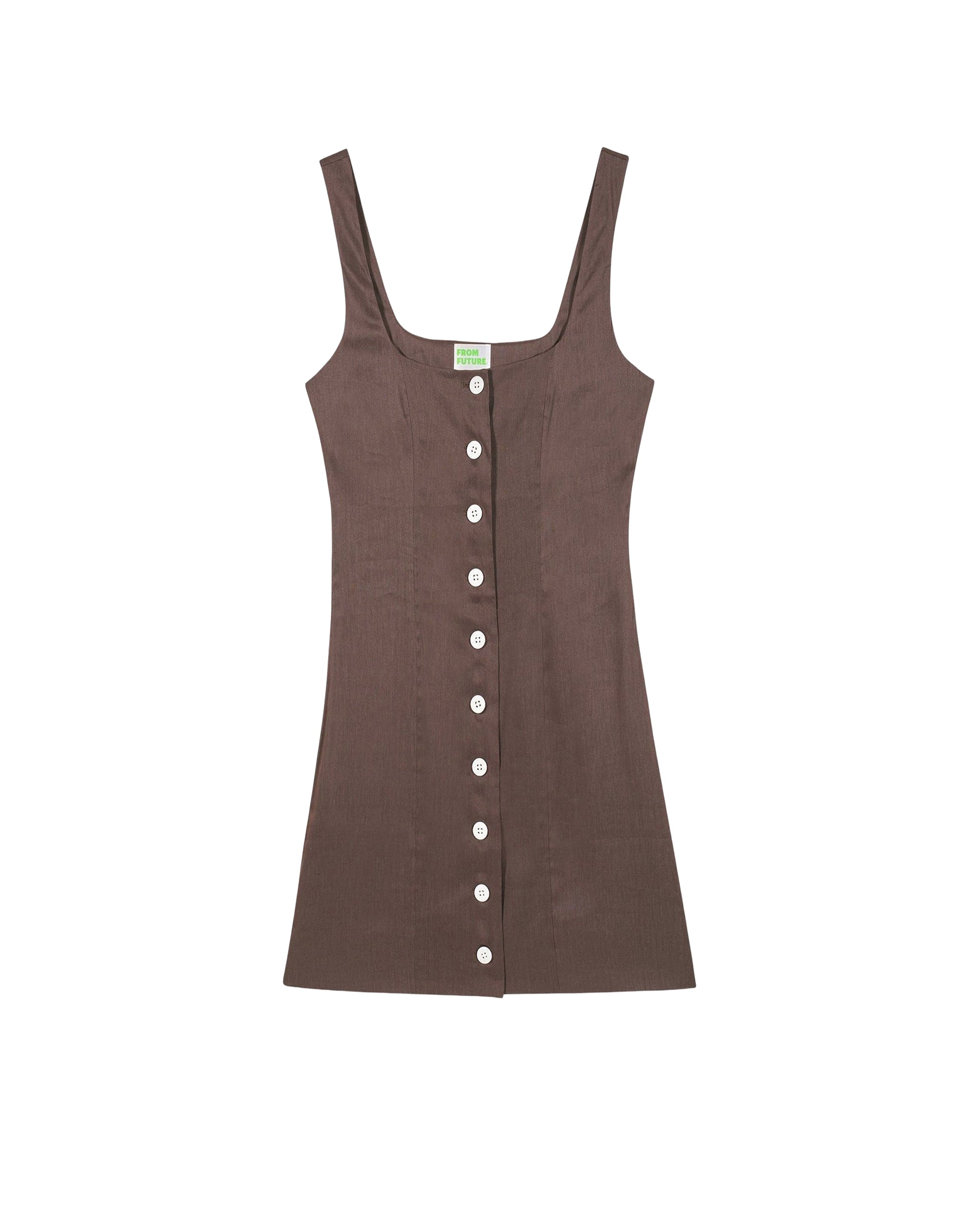 Robe courte à bretelles Simona en lin - Chocolat