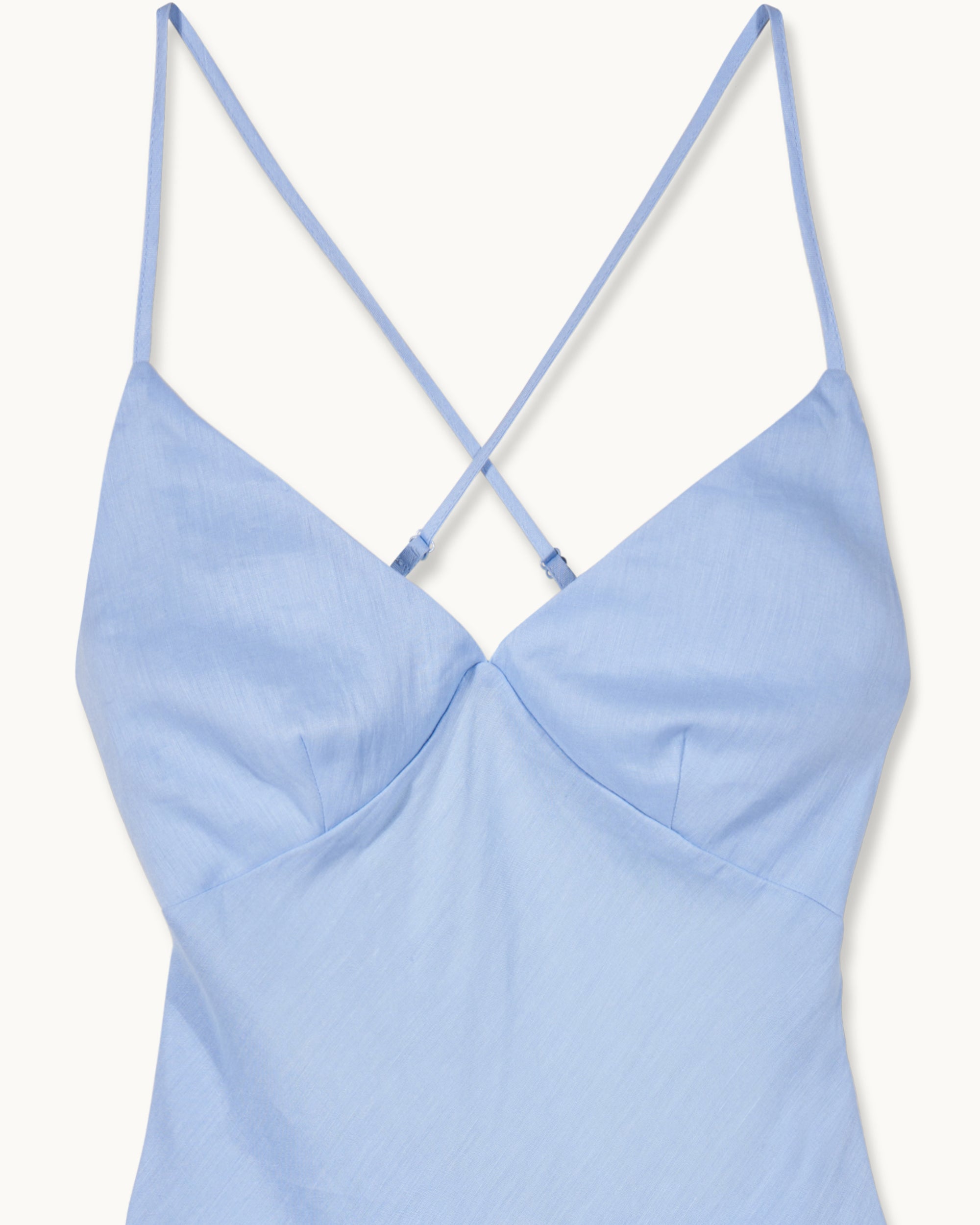 Robe longue à bretelles Arielle en lin - Baby Blue