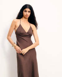CHOCOLAT / NEW / QTY : 83 / Robe Longue Bretelles Arielle - Chocolat