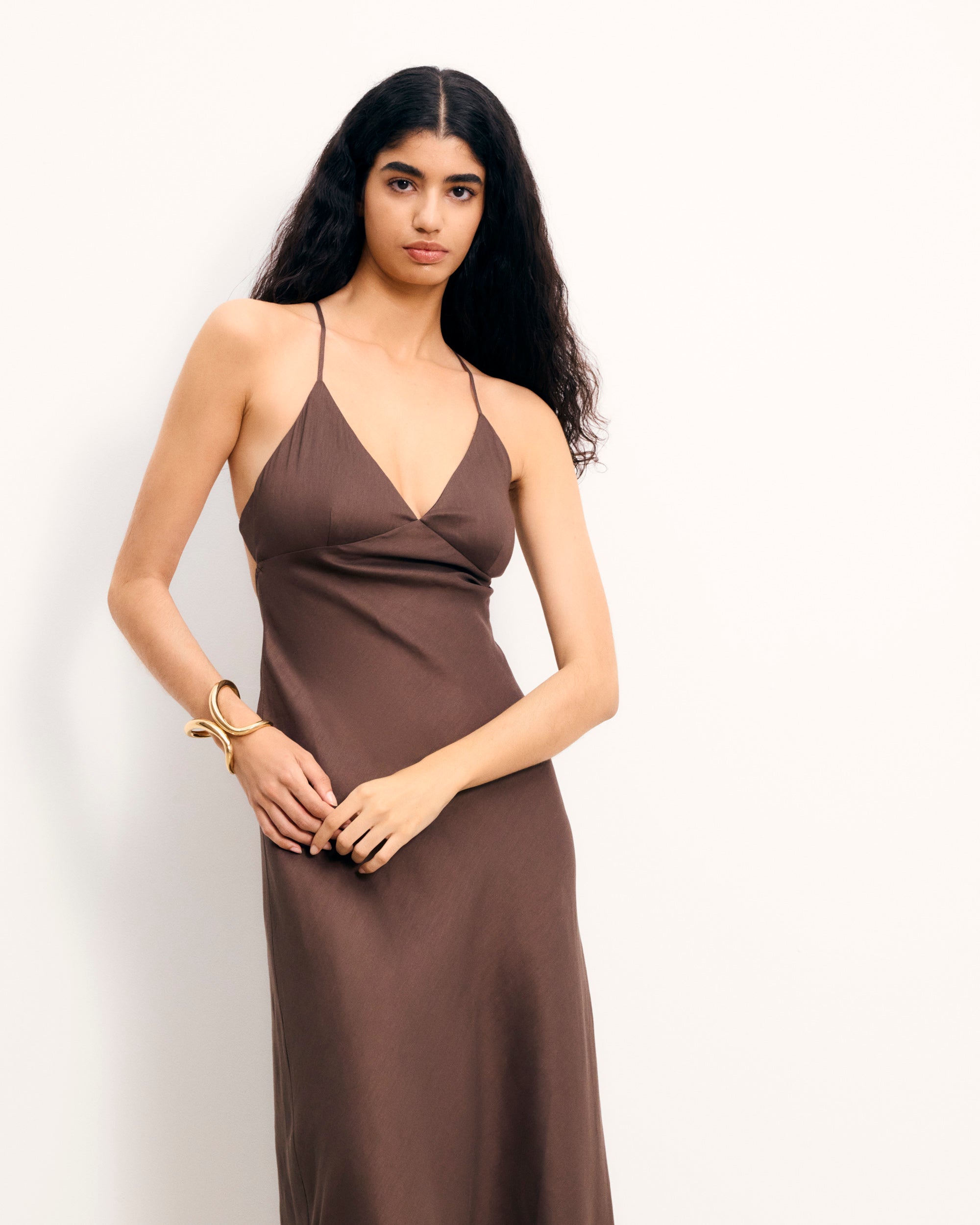 CHOCOLAT / NEW / QTY : 83 / Robe Longue Bretelles Arielle - Chocolat