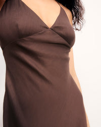 Robe longue à bretelles Arielle en lin - Chocolat