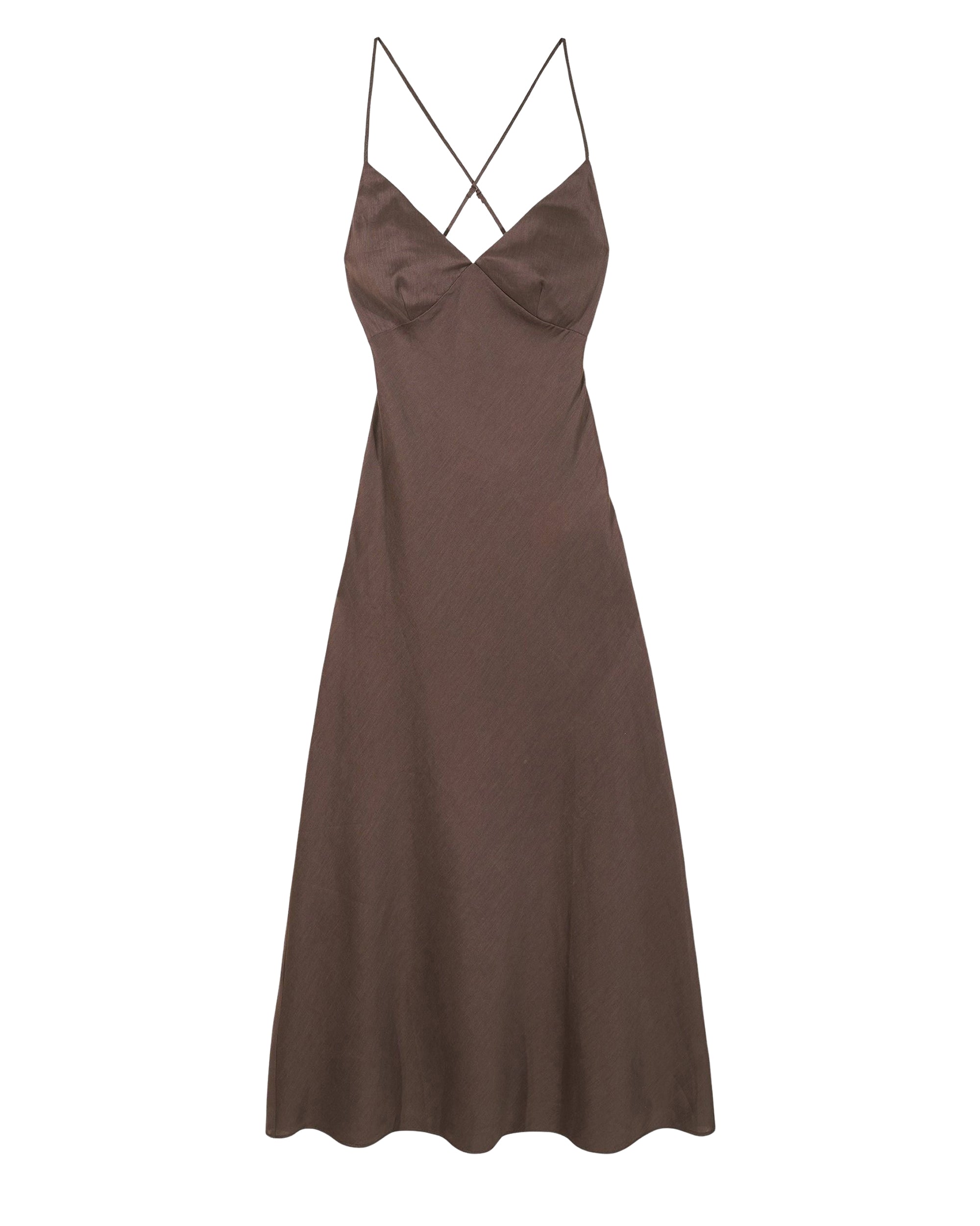Robe longue à bretelles Arielle en lin - Chocolat