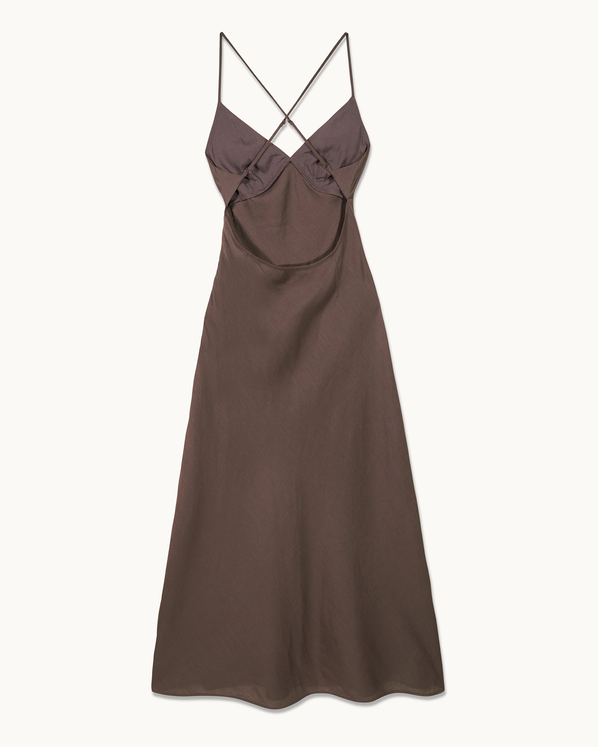 Robe longue à bretelles Arielle en lin - Chocolat