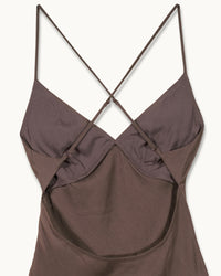 Robe longue à bretelles Arielle en lin - Chocolat