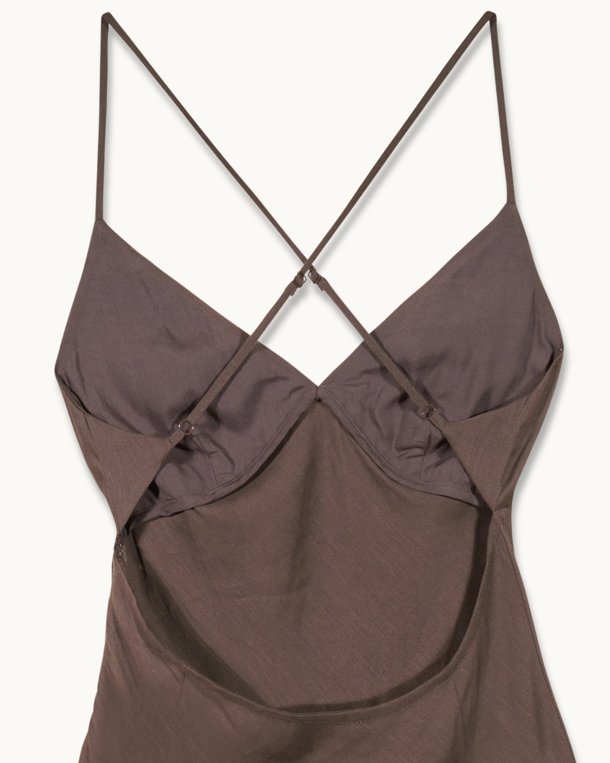 Robe longue à bretelles Arielle en lin - Chocolat