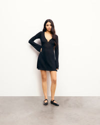 NOIR / NEW / QTY : 47 / Robe Courte Manches Longues Bijoux Cœur - Noir