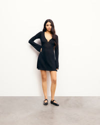 NOIR / NEW / QTY : 47 / Robe Courte Manches Longues Bijoux Cœur - Noir