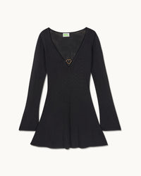 NOIR / NEW / QTY : 47 / Robe Courte Manches Longues Bijoux Cœur - Noir