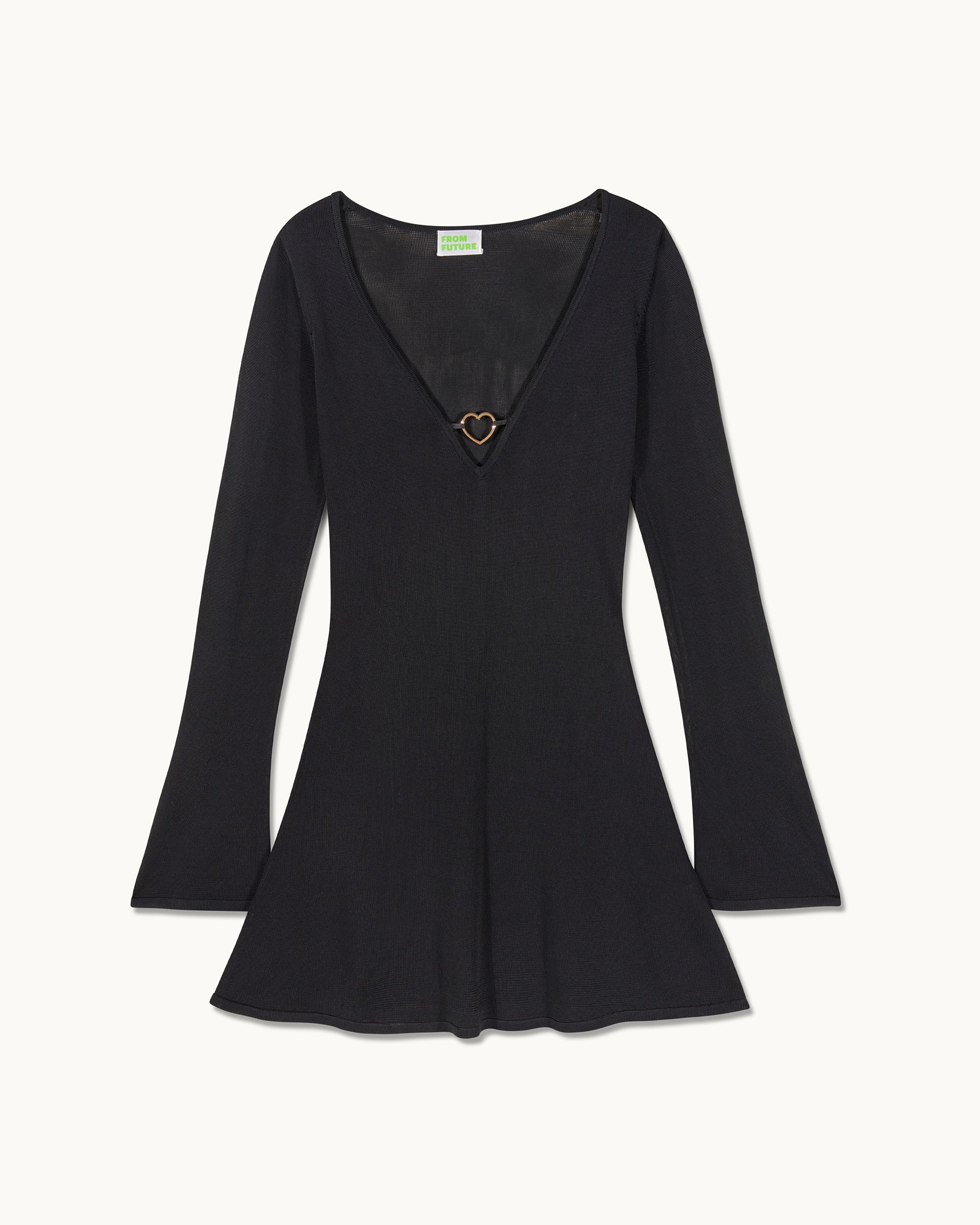 NOIR / NEW / QTY : 47 / Robe Courte Manches Longues Bijoux Cœur - Noir