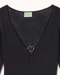 NOIR / NEW / QTY : 47 / Robe Courte Manches Longues Bijoux Cœur - Noir