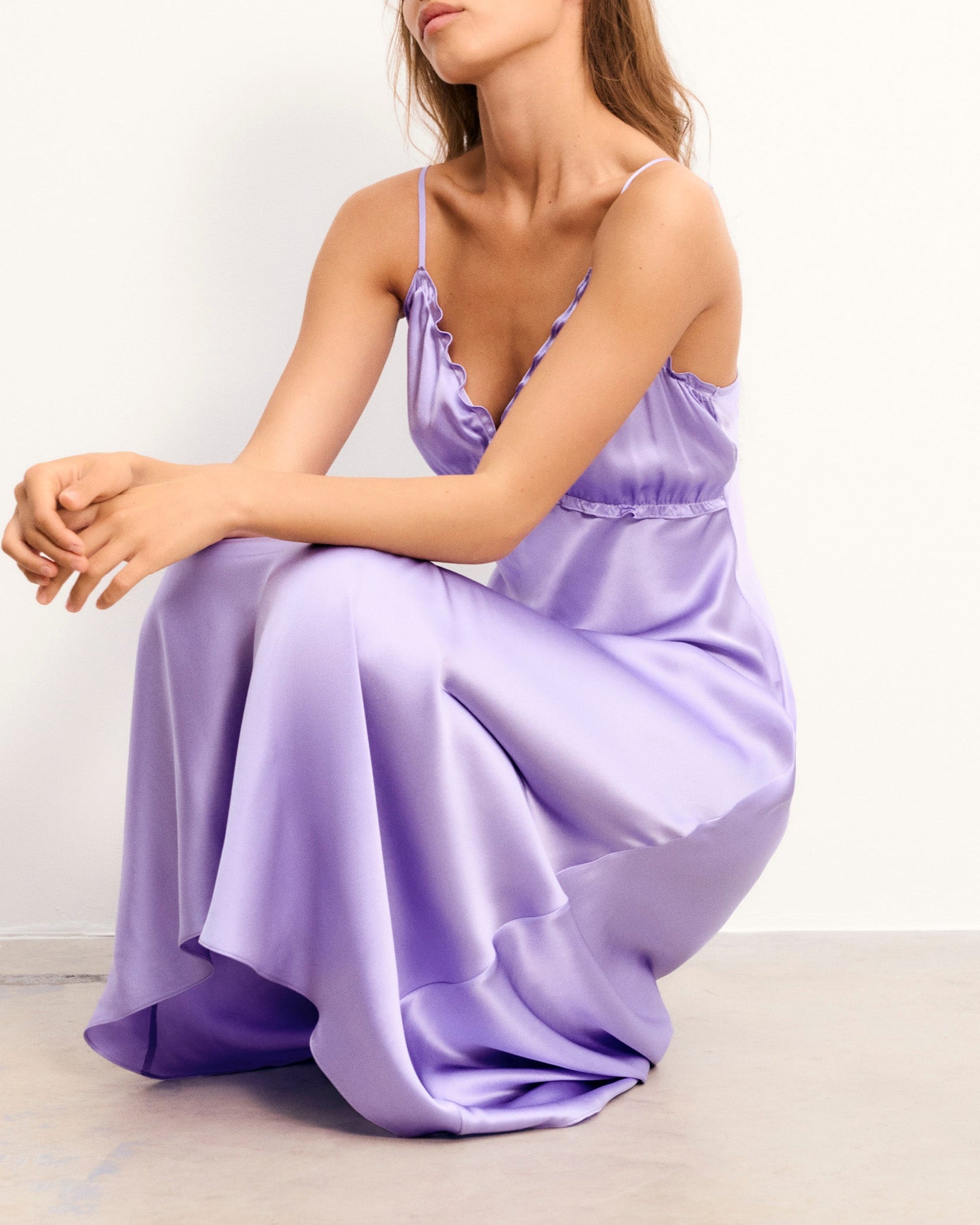 Lucie silk strapless maxi dress - Lilac