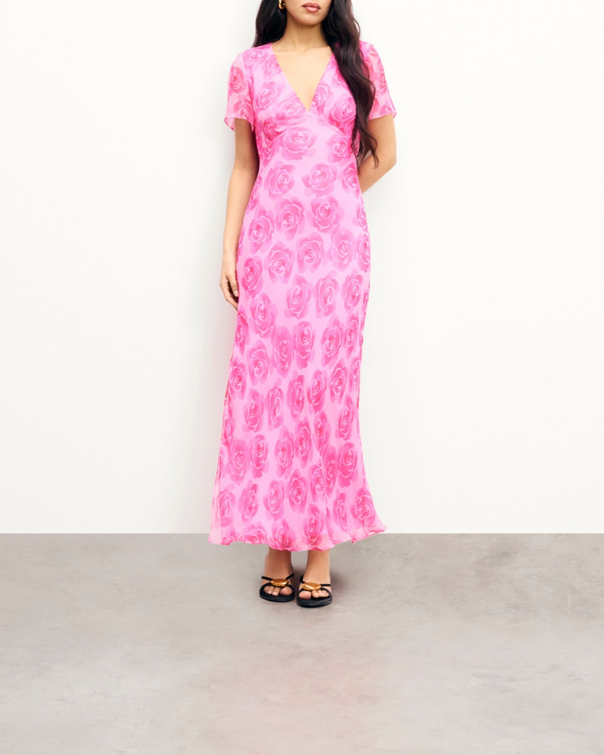 Robe longue à manches courtes Michaela - Candy Flowers