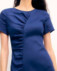 Robe courte à manches courtes Yaëlle en lin - Navy
