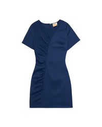 Robe courte à manches courtes Yaëlle en lin - Navy
