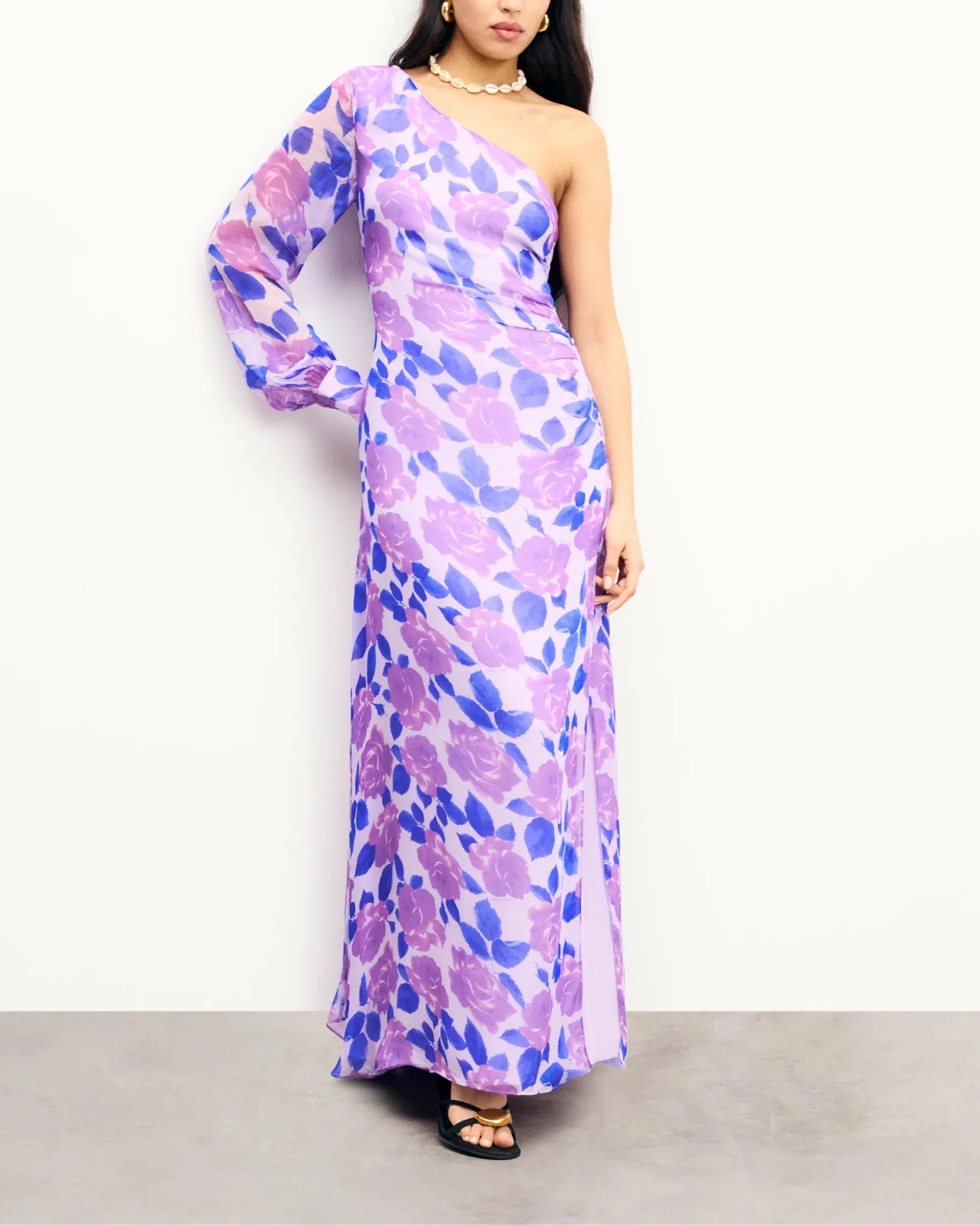 Robe longue asymétrique Angia - Electric Roses Purple