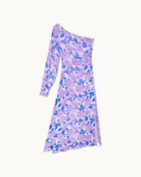ELECTRIC ROSES PURPLE / NEW / QTY : 58 / Robe Longue Asymétrique Angia - Electric Roses Purple