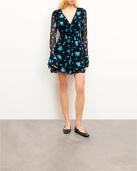 Lina short dress with long sleeves - Midnight Bouquet